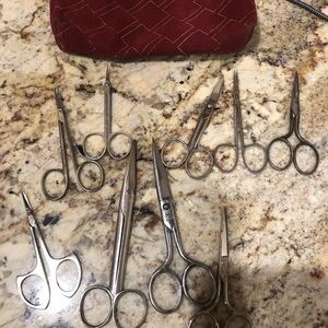 Stainless Steel Grooming Scissors Set  of 9!- Silver  & Made In England Burgundy